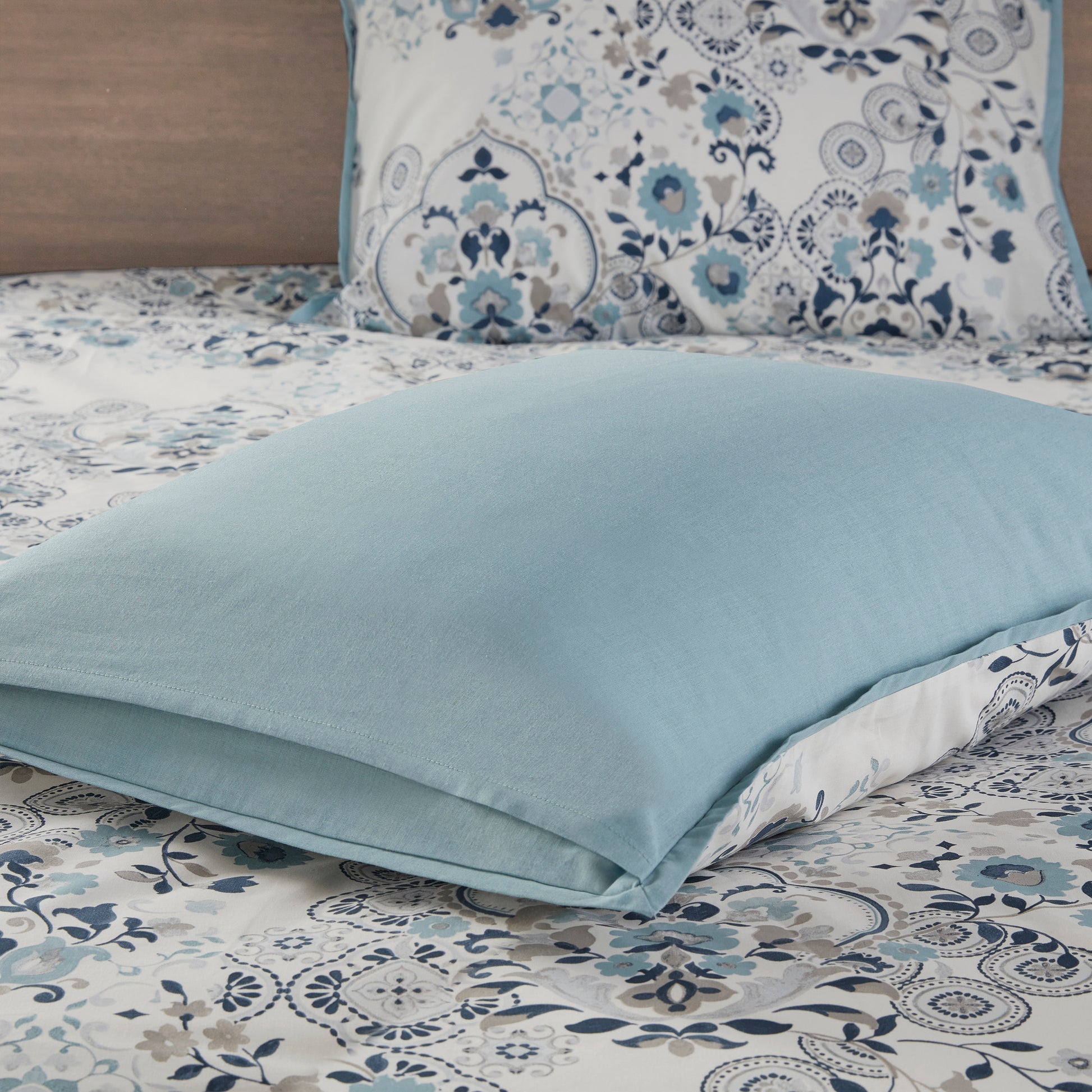 3 Piece Floral Printed Cotton Comforter Set Blue King Cal King King Blue Cotton