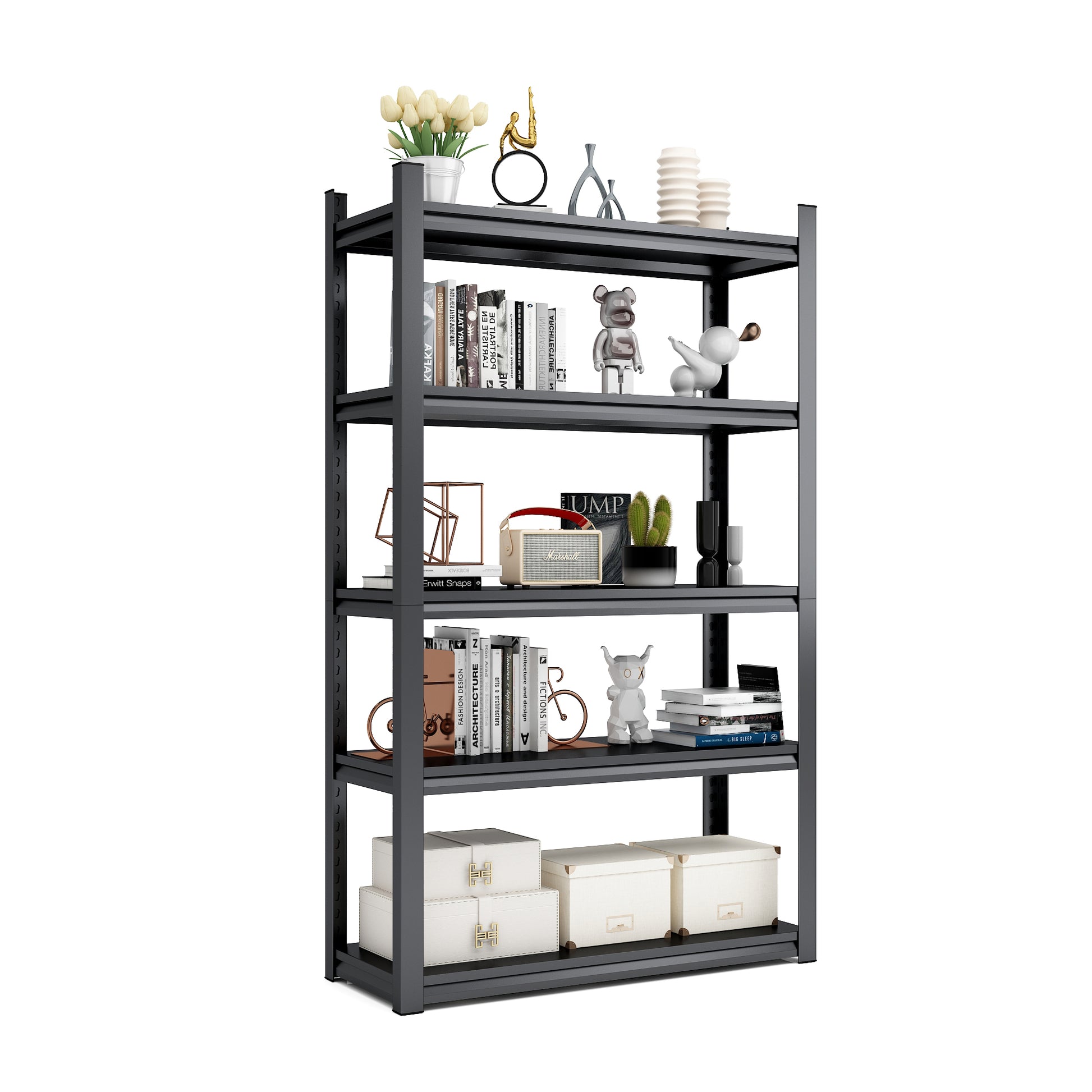 63"H 5 Tier Metal Shelves For Storage Garage Shelving 2000Lbs Heavy Duty Storage Shelves Adjustable Garage Shelf Industrial Shelving Unit Storage Utility Rack,31.5"W*15.7"D*63"H,Black 5 Black Gray Standard Vertical Kitchen Open Back Metal Modern
