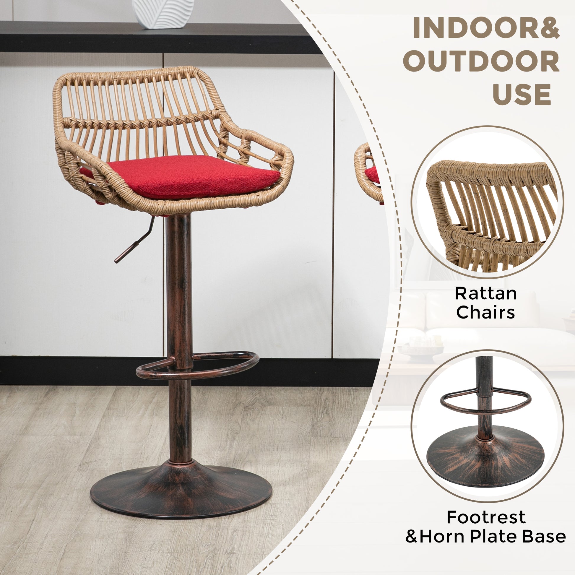 Coolmore Modern Swivel Bar Stools Set Of 2 Adjustable Counter Height Chairs With Footrest For Kitchen, Dining Room Red Red Primary Living Space Linen