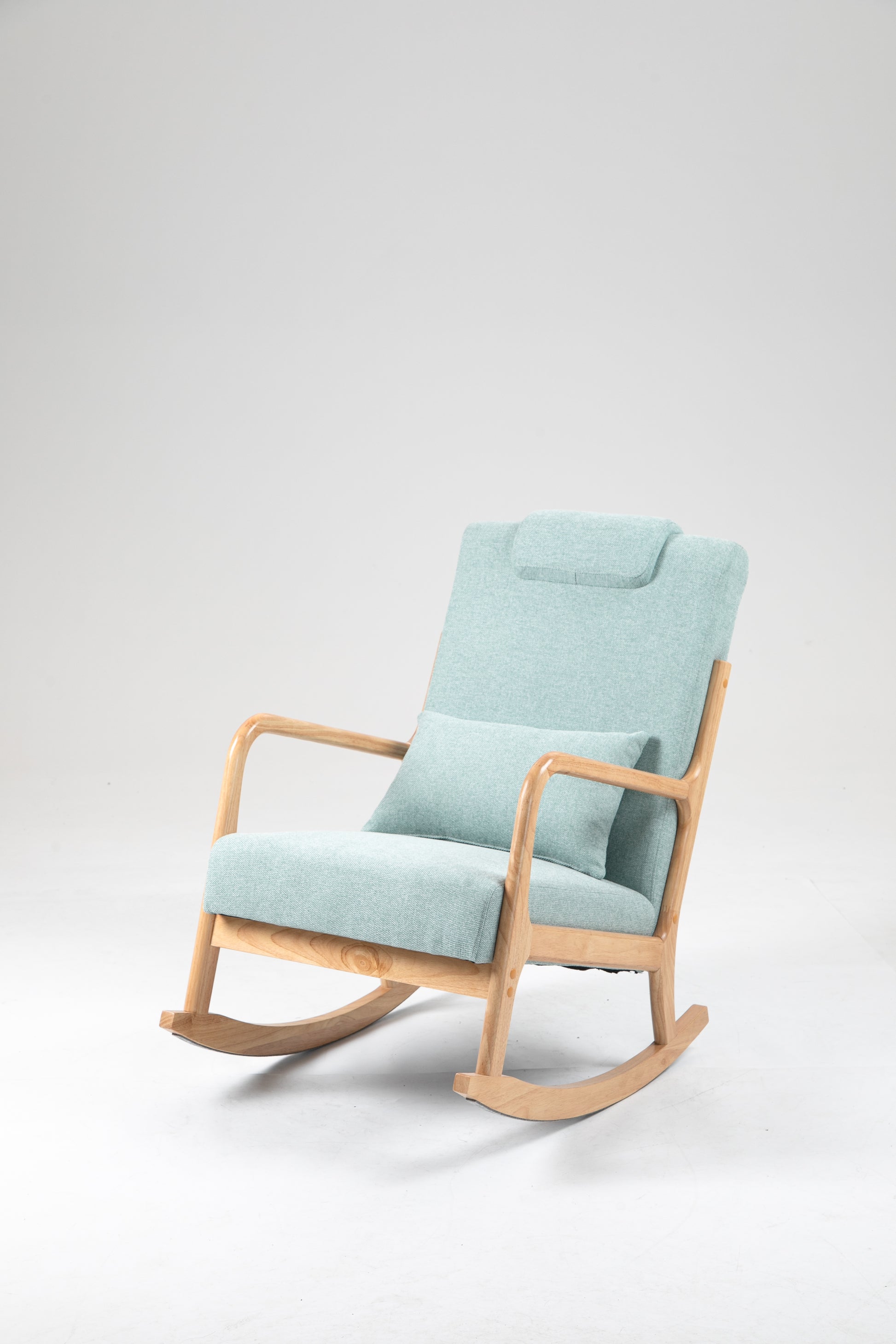 Rocking Chair Upholstered Fabric Rocking Armchair Indoor With High Backrest Glider Chairs And Lumbar Pillow For Living Room Light Green Linen