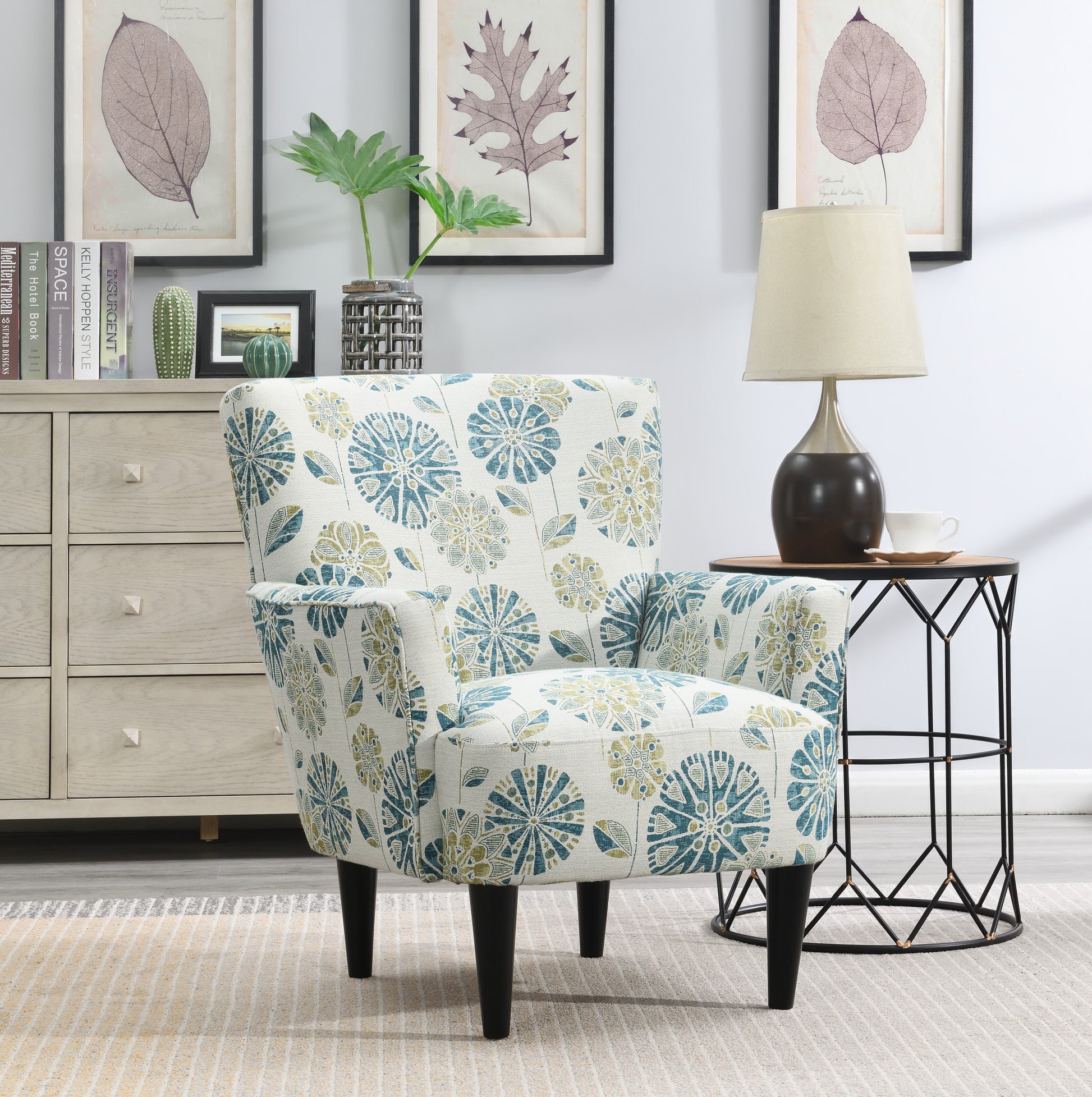 Flora Blue Floral Accent Chair Blue Foam Engineered Wood