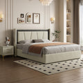 Queen Size, Cotton And Linen Fabric, Pneumatic Bed, With Storage Space Under The Bed, Stable Bed Structure,Light Gray Queen Light Gray Mdf Acacia