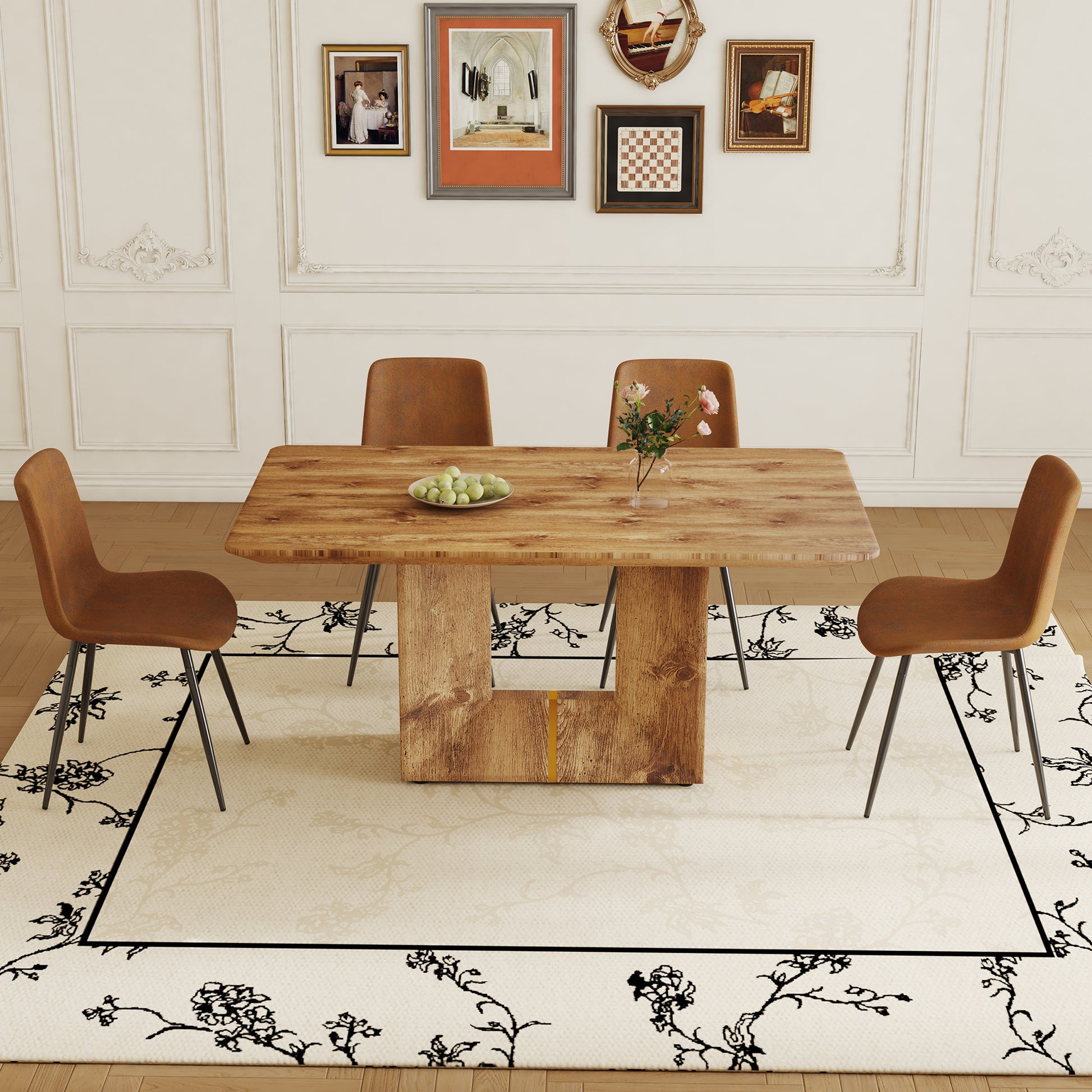 Table And Chair Set. Modern Dining Table With Mdf Top And Beautiful Mdf Legs. Comes With Brown Comfortable Chair With Seat And Metal Legs. Suitable For A Wide Range Of Decorative Styles. Brown,Wood Seats 4 Mdf