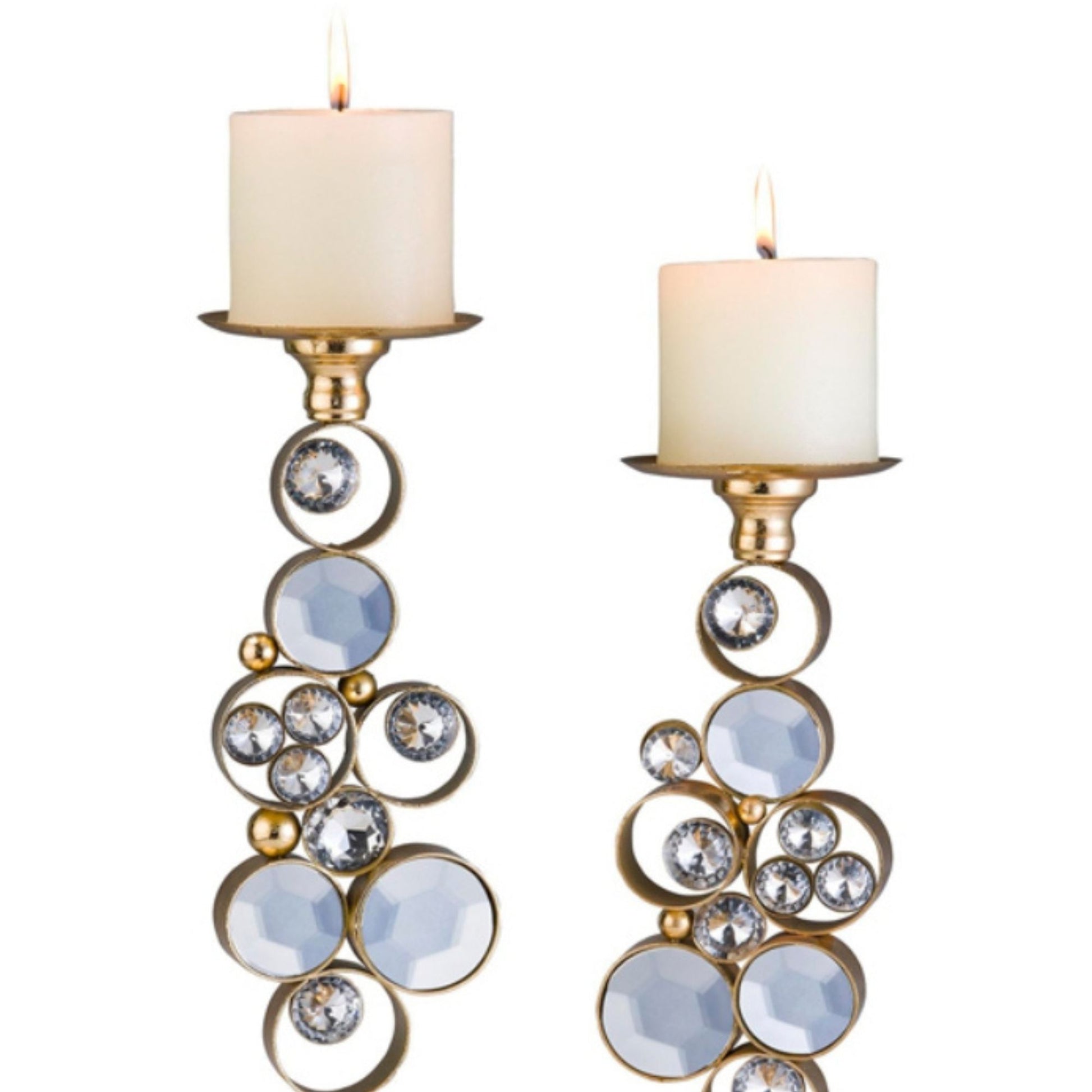 14" And 16" Tall Polyresin "Malha" Candleholder, Gold Finish Set Of 2 Multicolor Polyresin