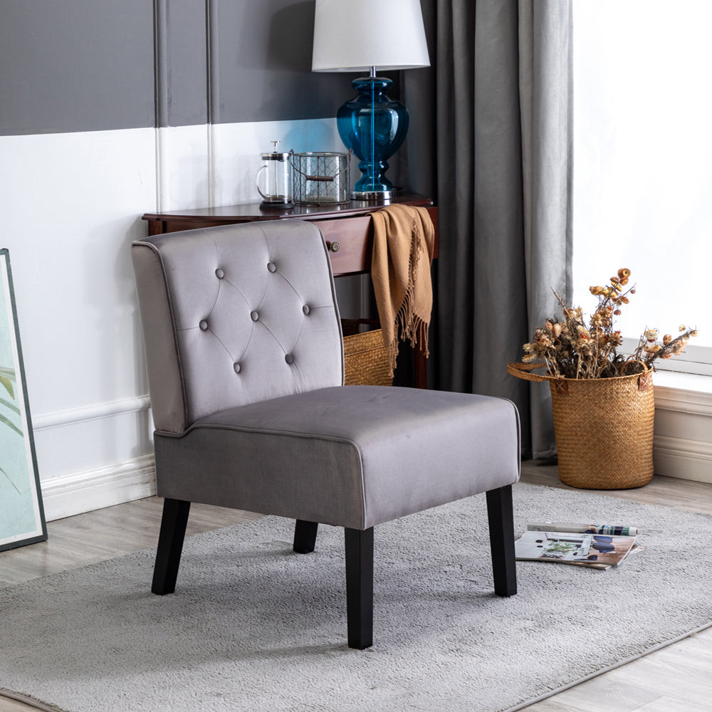 Reese 53" 2Piece Living Room Armless Button Tufted Pattern Accent Chair With Velvet Fabric And Premium High Density Foam Cushion, Grey Grey Velvet