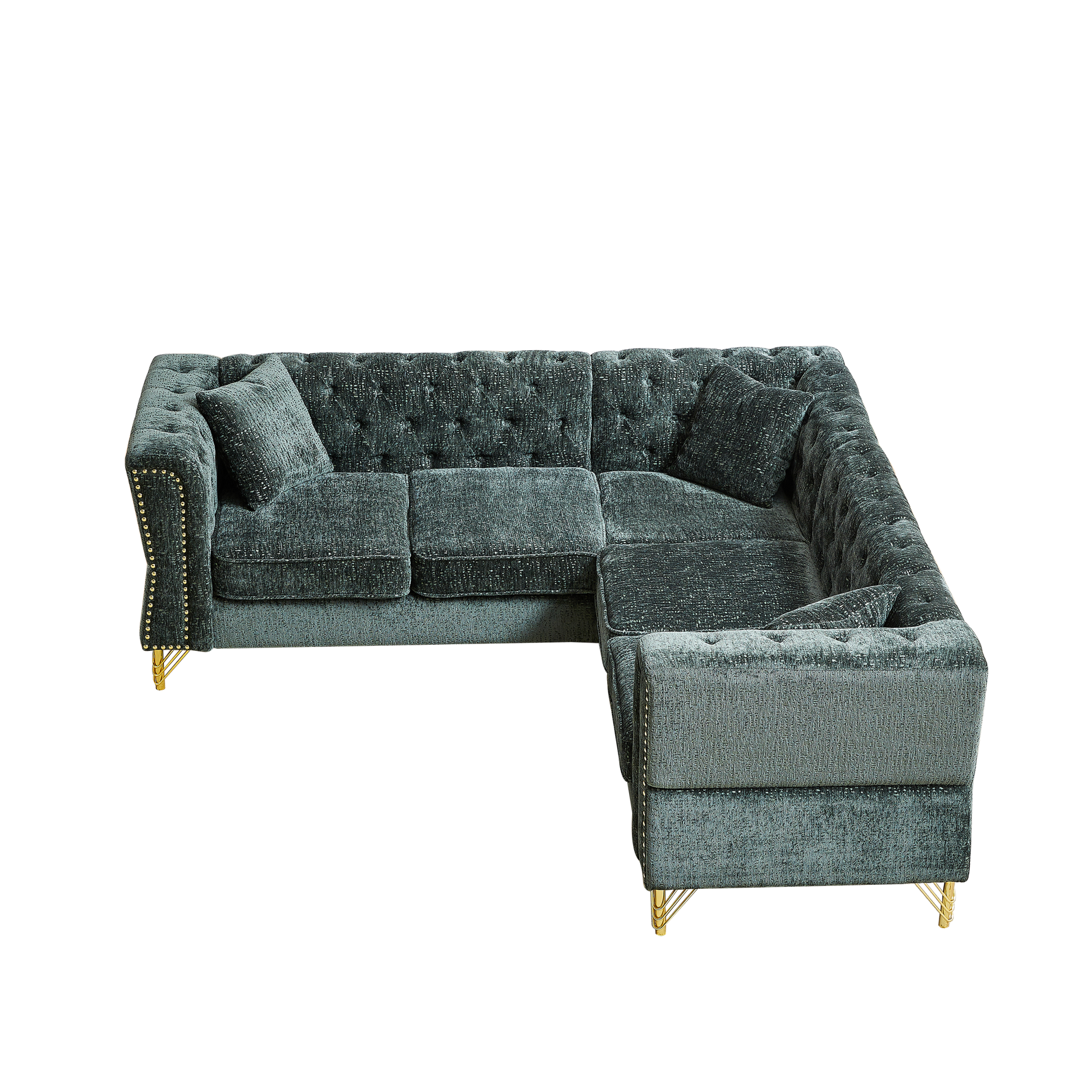 81.5 Inch Chenille Corner Sofal Shaped Sectional Couch, 5 Seater Corner Sofas With 3 Cushions For Living Room, Bedroom, Apartment, Office Green Foam Chenille 5 Seat