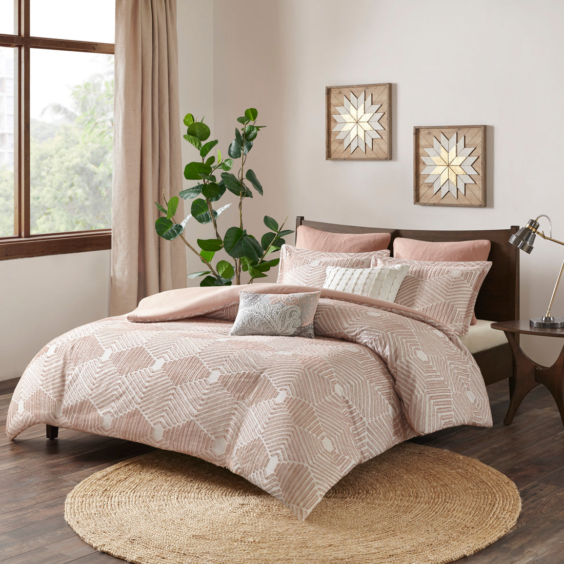 Cotton Jacquard Comforter Set Blush King Cal King King Blush Cotton