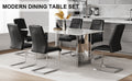 Table And Chair Set, Modern And Minimalist Dining Table. Imitation Marble Glass Sticker Desktop, Stainless Steel Legs, Stable And Beautiful. Comfortable Pu Seats. Dt 69 Silver Glass