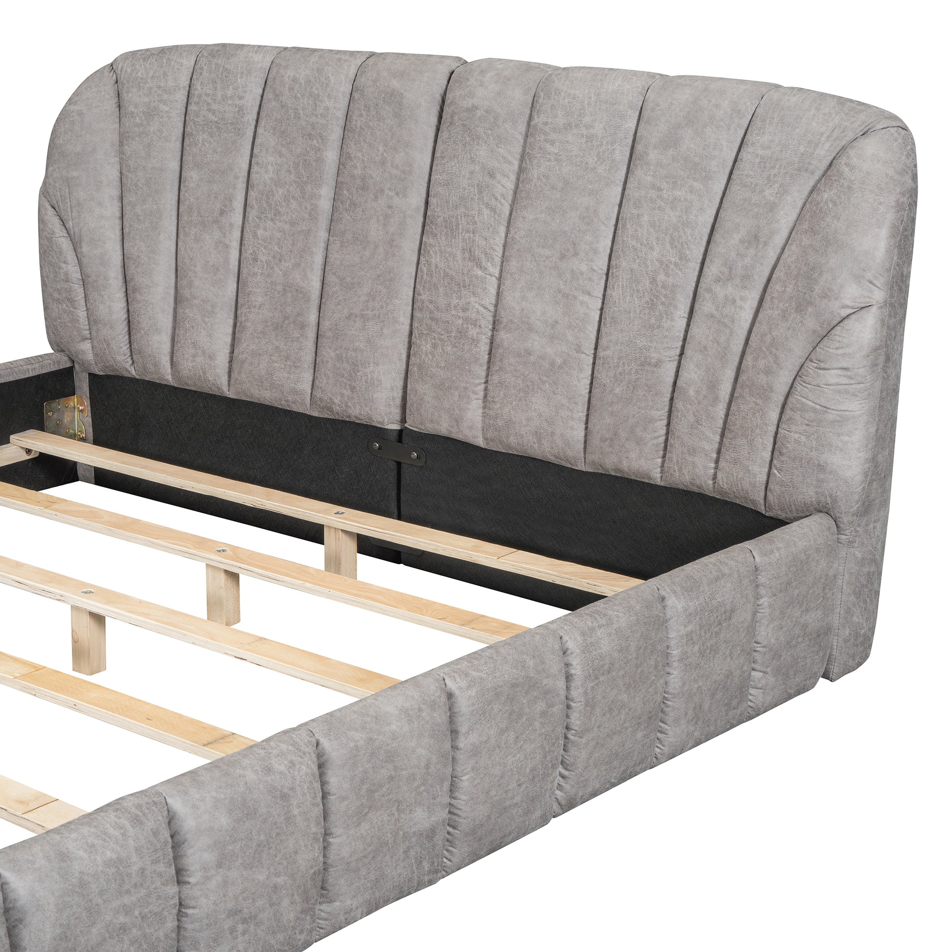 Queen Size Upholstered Platform Bed With Thick Fabric, Polyester, Gray Queen Gray Polyester