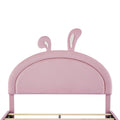 Full Size Upholstered Rabbit Shape Bed With 2 Storage Stools, Velvet Platform Bed With Cartoon Ears Shaped Headboard, Pink Full Pink Wood