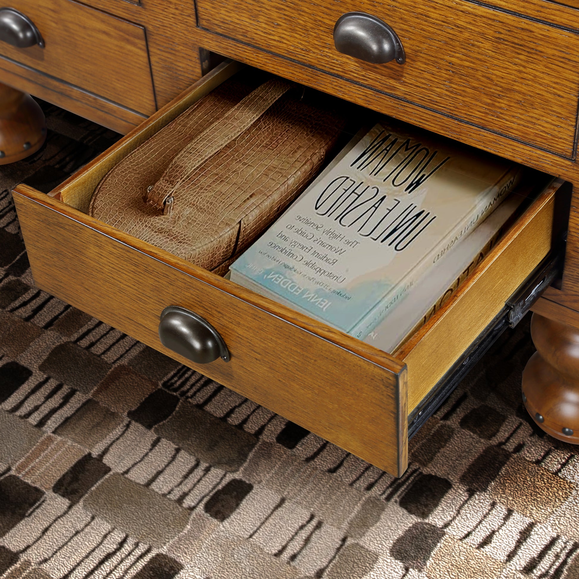 Rectangle Living Room Coffee Table Set, 3 Piece Solid Wood Living Room Table Set, 1 Coffee Table And 2 End Table, Wood Center Table Tea Table Set With Rivet Decoration Legs.Antique Brown Antique Brown Pine