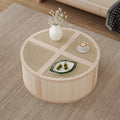 Round To Square Block Modular Coffee Table Light Natural Rattan With Storage 4 Piece Light Natural Rubber Wood