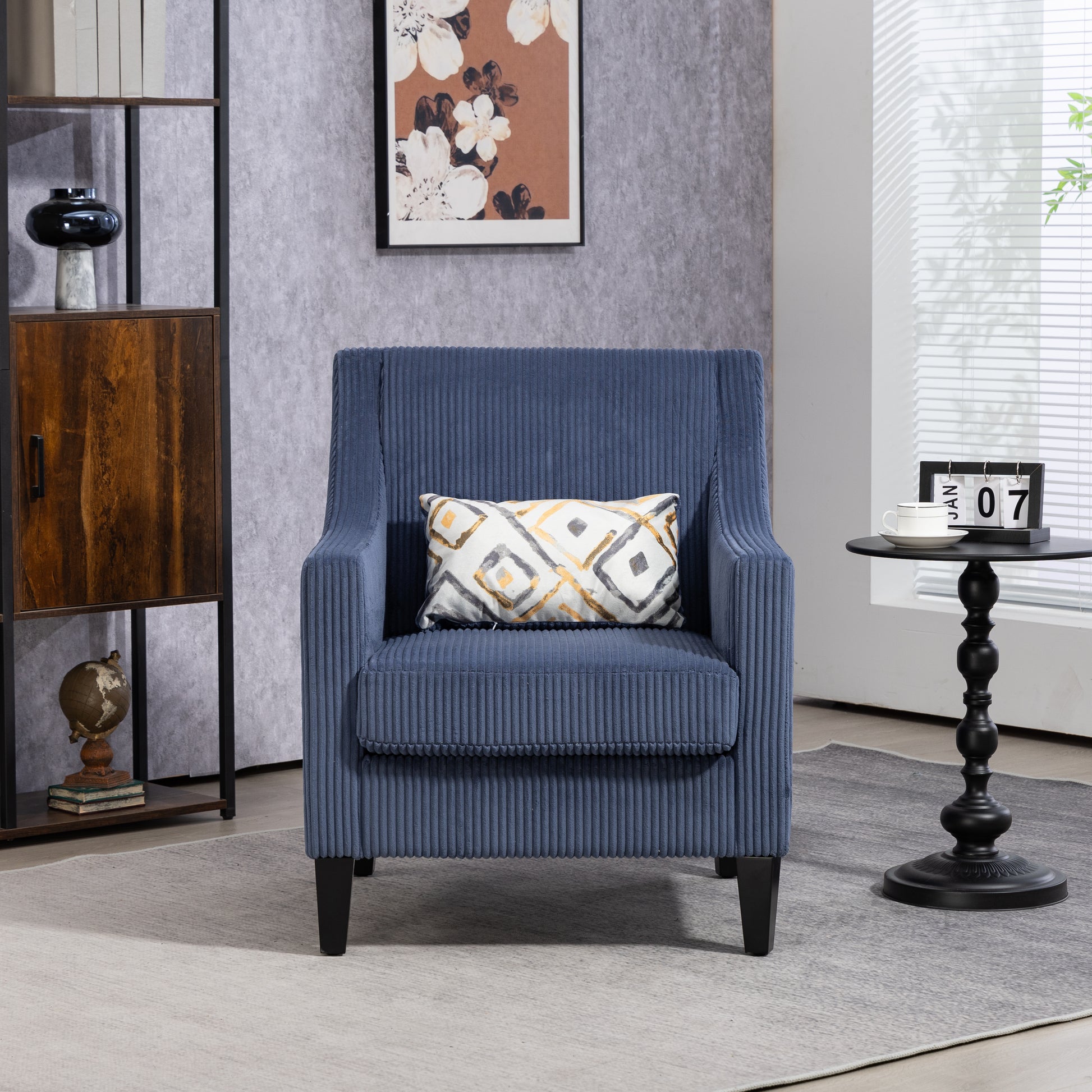 Coolmore Modern Accent Chair,Upholstered Armchair With Scooped Arms For Bedroom,Apartment,Studio,Office,Waiting Room Blue Corduroy Blue Primary Living Space Foam Corduroy