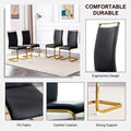 Table And Chair Set,Modern Rectangular Table With 0.4 Inch Black Patterned Tabletop And Gold Legs, Suitable For Kitchen, Dining Room, And Living Roomcomfortable Pu Seats,Perfect For Dinner, Meet Black Seats 6 Sintered Stone