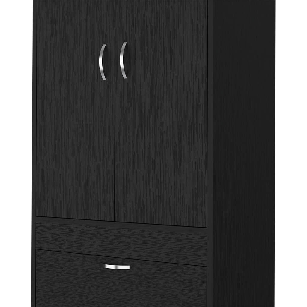 Armoire 70H", Double Door Cabinet, Two Drawers, Metal Handles, Rod, Black Black Particle Board Particle Board
