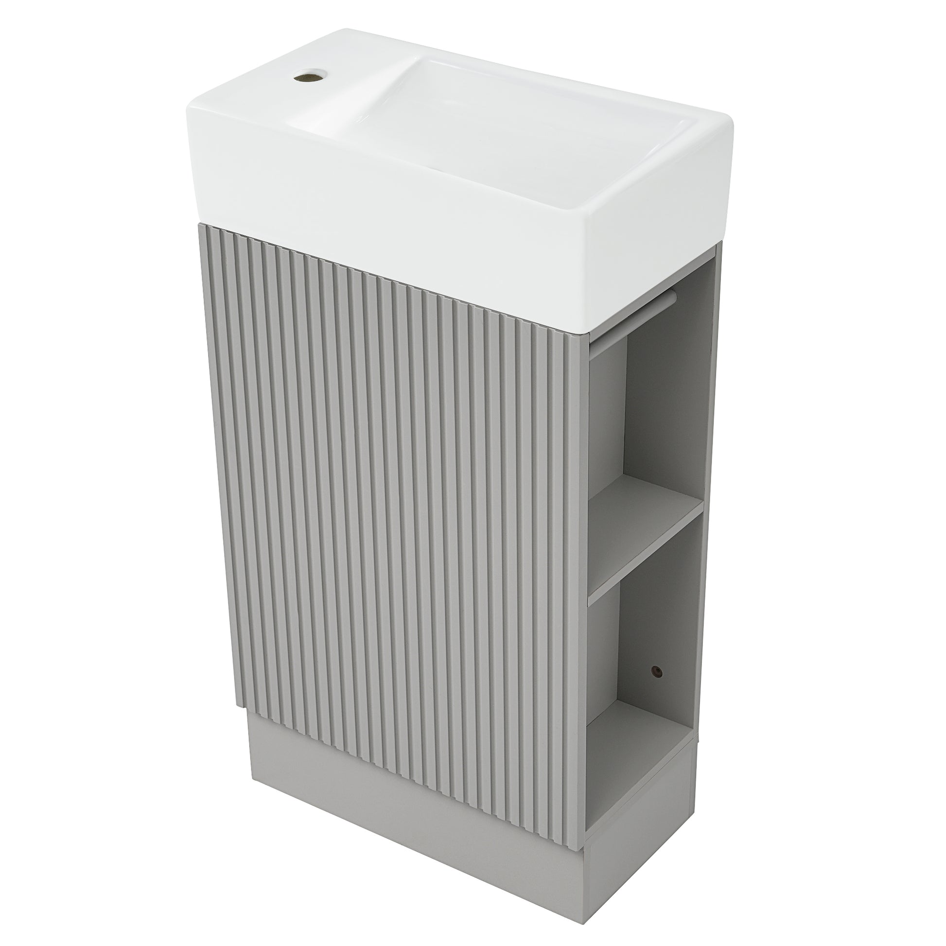 18.6" Bathroom Vanity With Sink, Bathroom Vanity Cabinet With Two Tier Shelf, Left Or Right Orientation, Grey Grey Mdf