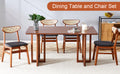 Table And Chair Set, Ancient Style Solid Wood Dining Table, Imitation Rattan Table Legs, Beautiful Simple Solid Wood Dining Chair, Perfect For Dinner, Meetings, Home And Office Decoration Walnut Rubber Wood
