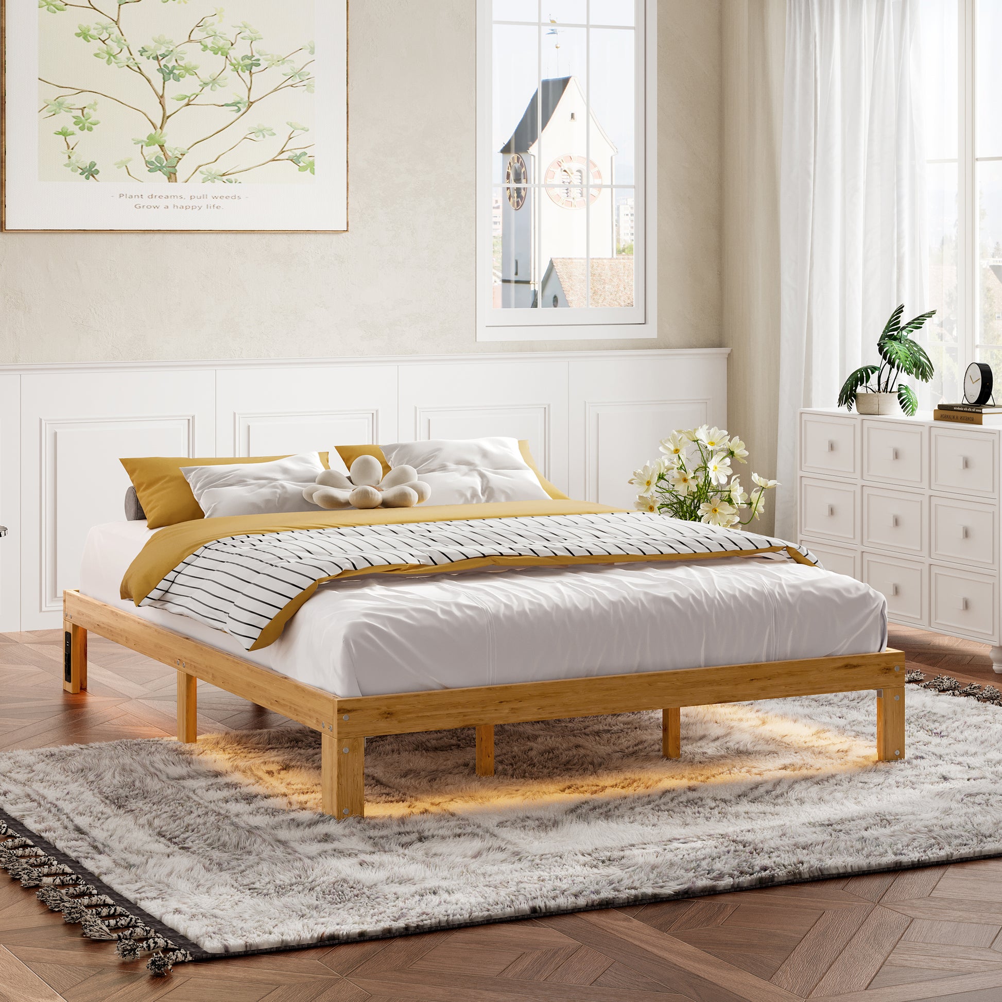 Queen Size Wood Platform Bed Frame 12 Inch Solid Wood Queen Bed Frame With Slat Support, No Box Spring Needed, Easy Assembly Rustic Pine Box Spring Required Queen Natural Wood Brown Wood Brown