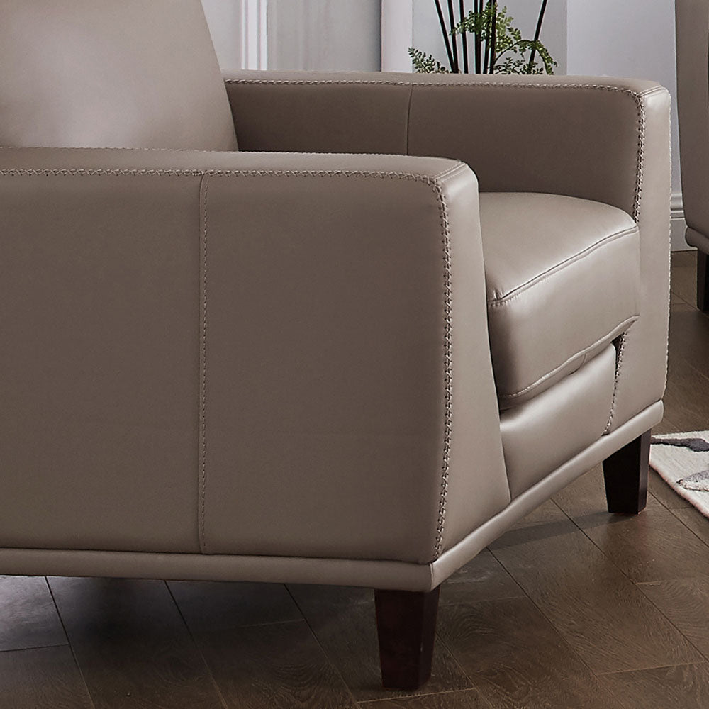 Soma Leather Chair Taupe Primary Living Space Mid Century Modern Eucalyptus Down Filling Genuine Leather