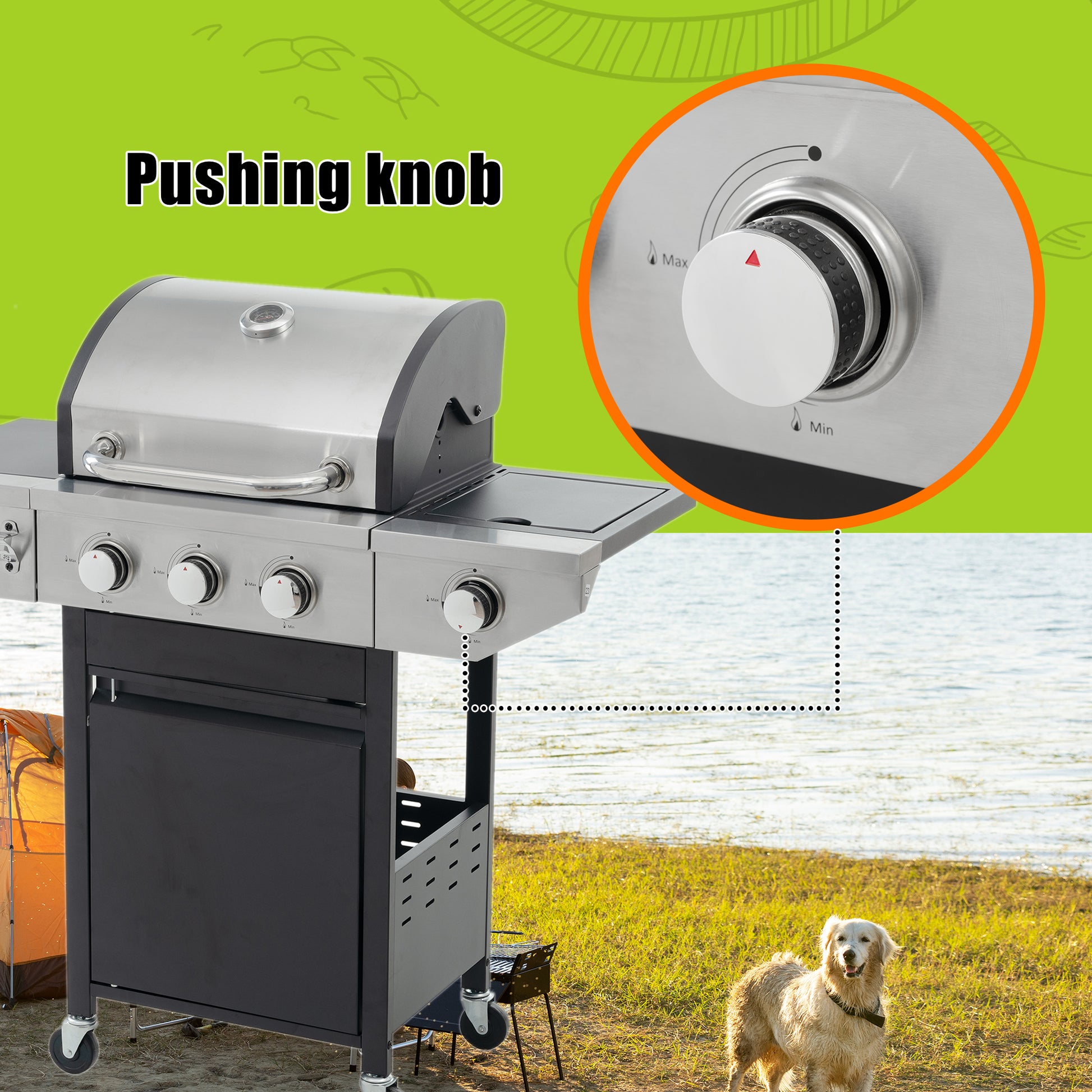 Propane Grill 3 Burner Barbecue Grill Stainless Steel Gas Grill With Side Burner, 37,000 Btu Outdoor Cooking, Patio, Garden Barbecue Grill, Black And Silver Silver Stainless Steel