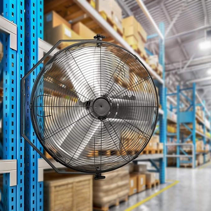 24 Inch Industrial Wall Mount Fan, 3 Speed Commercial Ventilation Metal Fan For Warehouse, Greenhouse, Workshop, Patio, Factory And Basement High Velocity, Black Black Metal