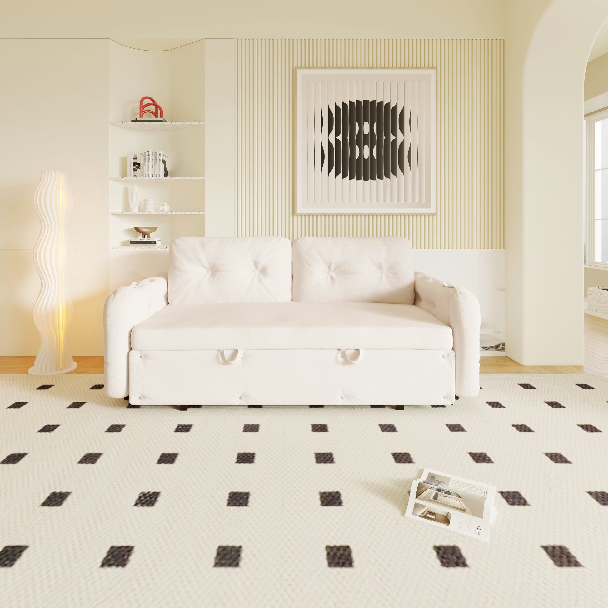 66.2" Queen Pull Out Sofa Bed, Hydraulic System Convertible Sleeper Sofa With Storage And 2 Soft Pillows, Tufted Button Upholstered Couch,Multi Functional Velvet Loveseat Bed,Beige Beige Velvet 2 Seat