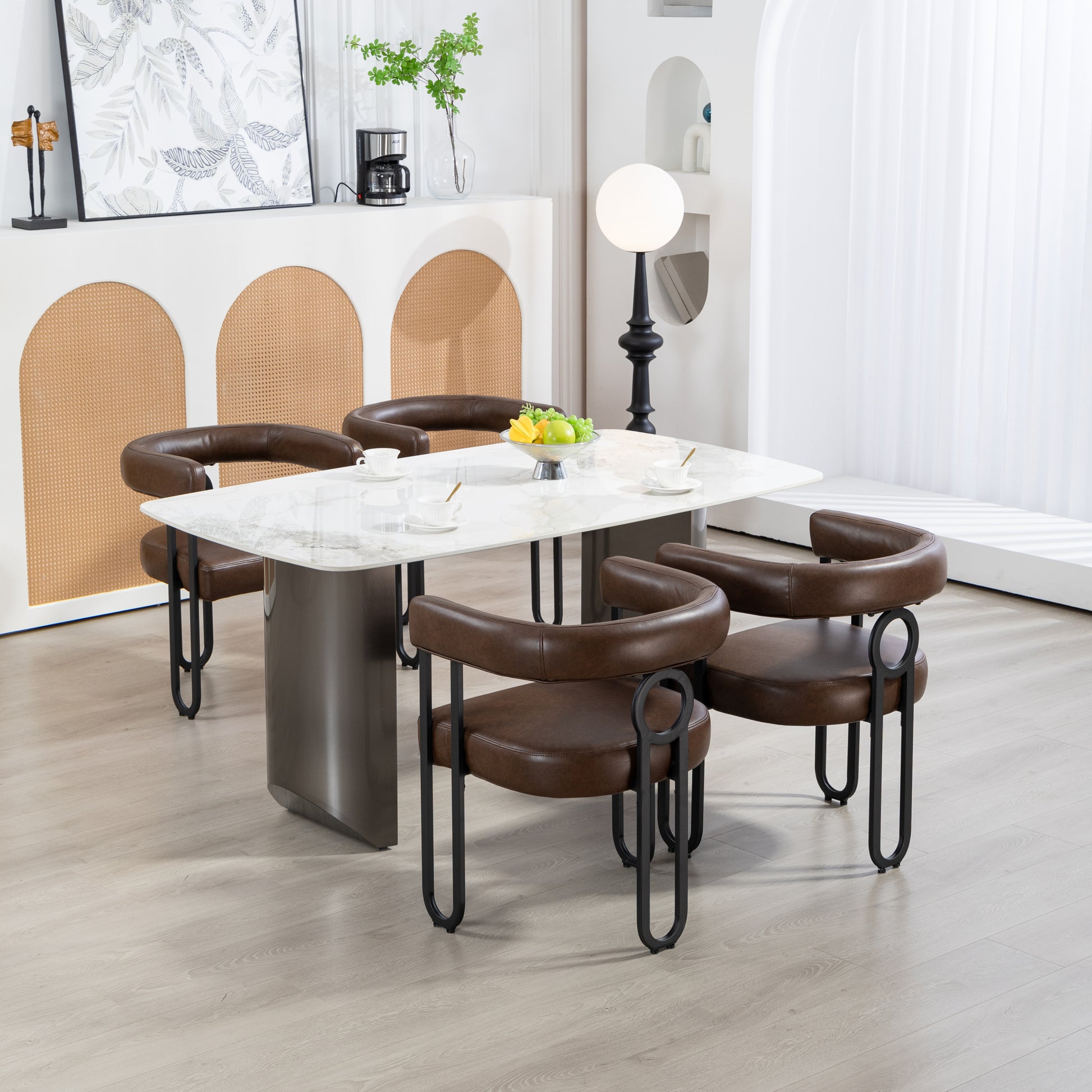 Coolmore Contemporary Designed Pu Fabric Upholstered Accent Dining Chair Barrel Side Chairs Kitchen Armchair For Living Room Set Of 2 Dark Brown Pu Dark Brown Dining Room Foam Pu Leather