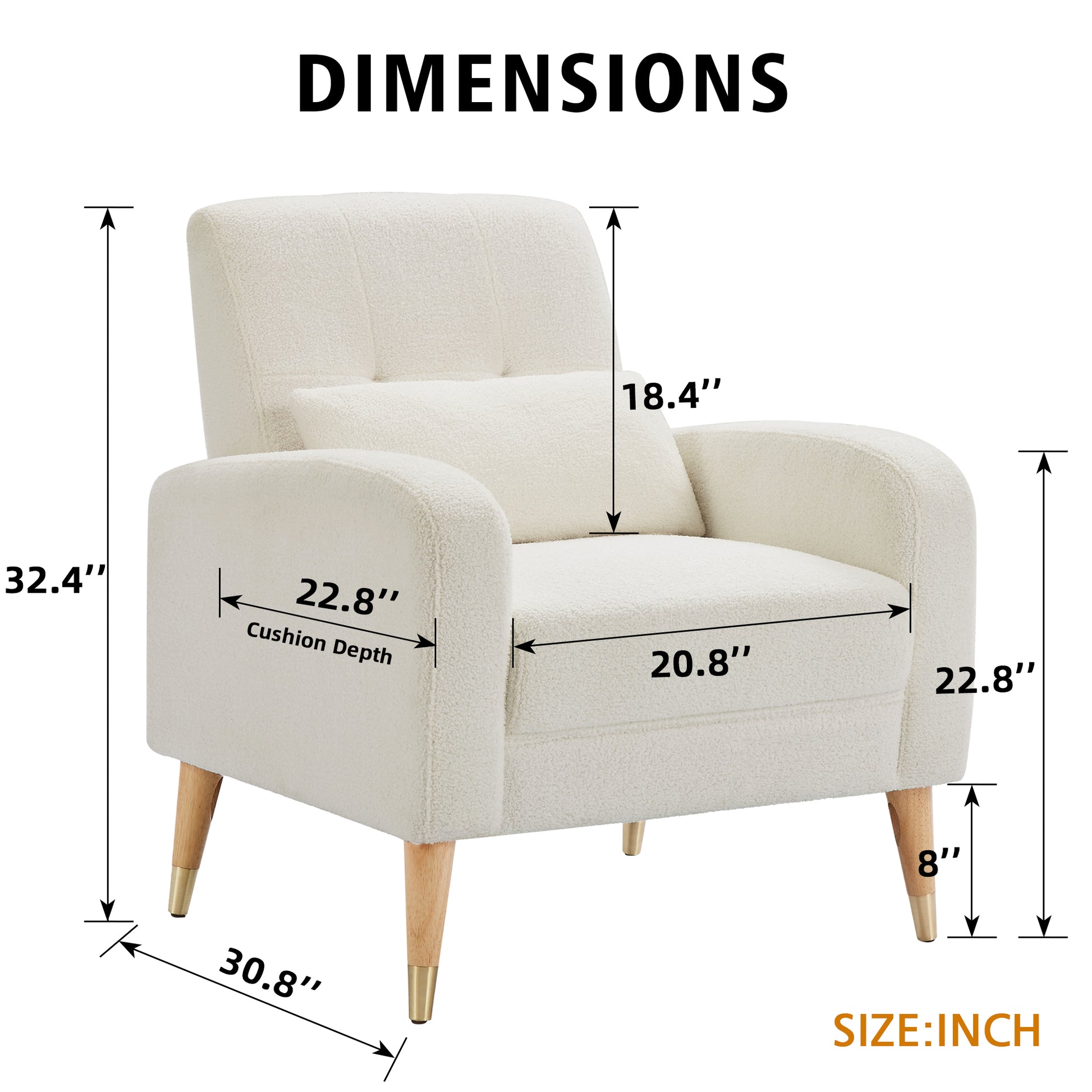 Mid Century Modern Accent Chair, Upholstered Armchair Living Room Chair, Comfy Single Sofa Chair With Metal Legs, Polyester Fabric Chair For Living Room Bedroom White Sherpa