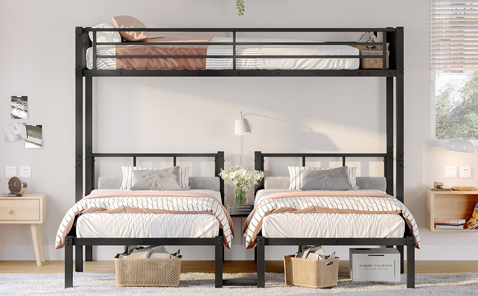 Twin Over Twin & Twin Bunk Beds For 3, Twin Xl Over Twin & Twin Bunk Bed Metal Triple Bunk Bed, Black Twin Black Metal