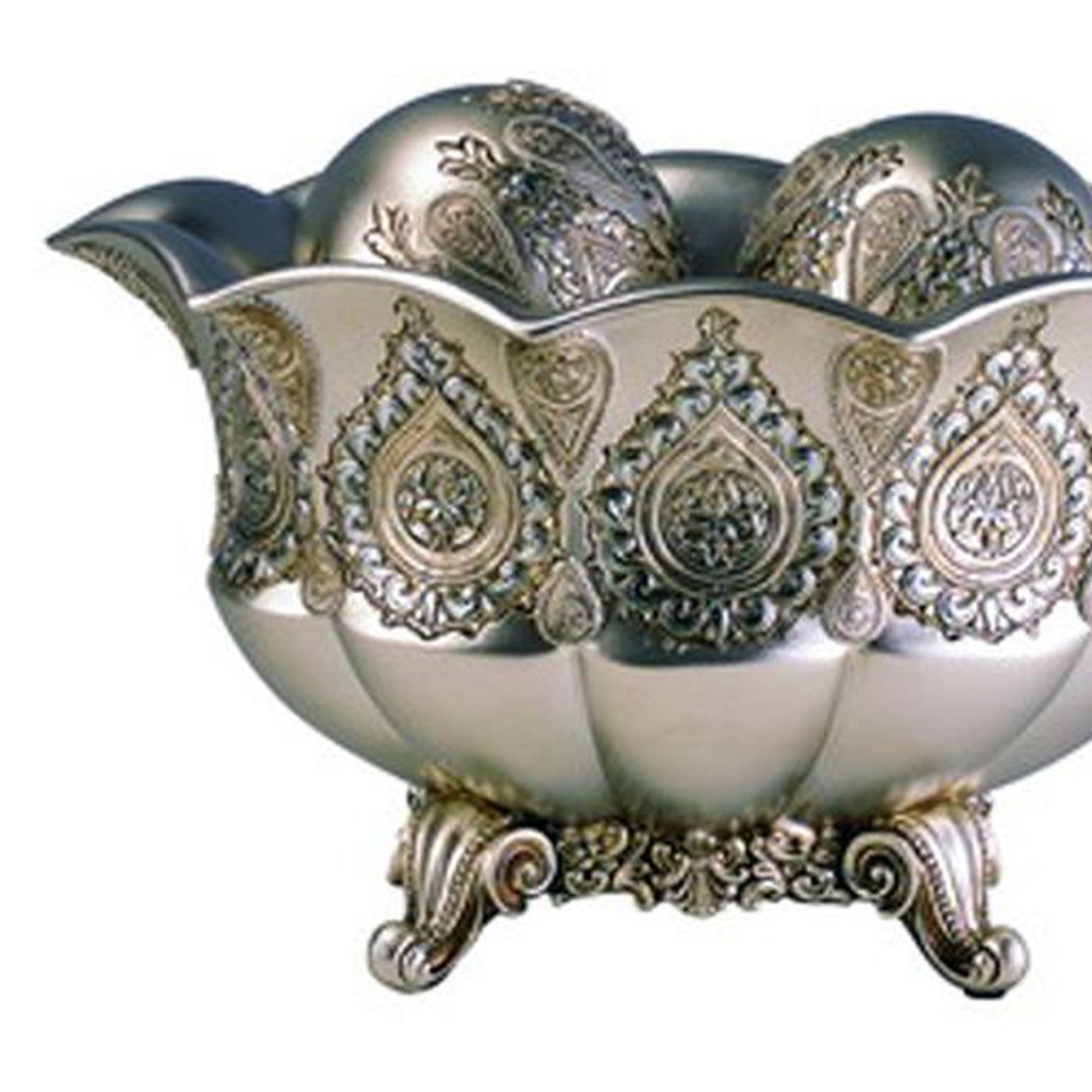 7" Tall Polyresin Decorative Bowl, Silver Royal Design Silver Polyresin