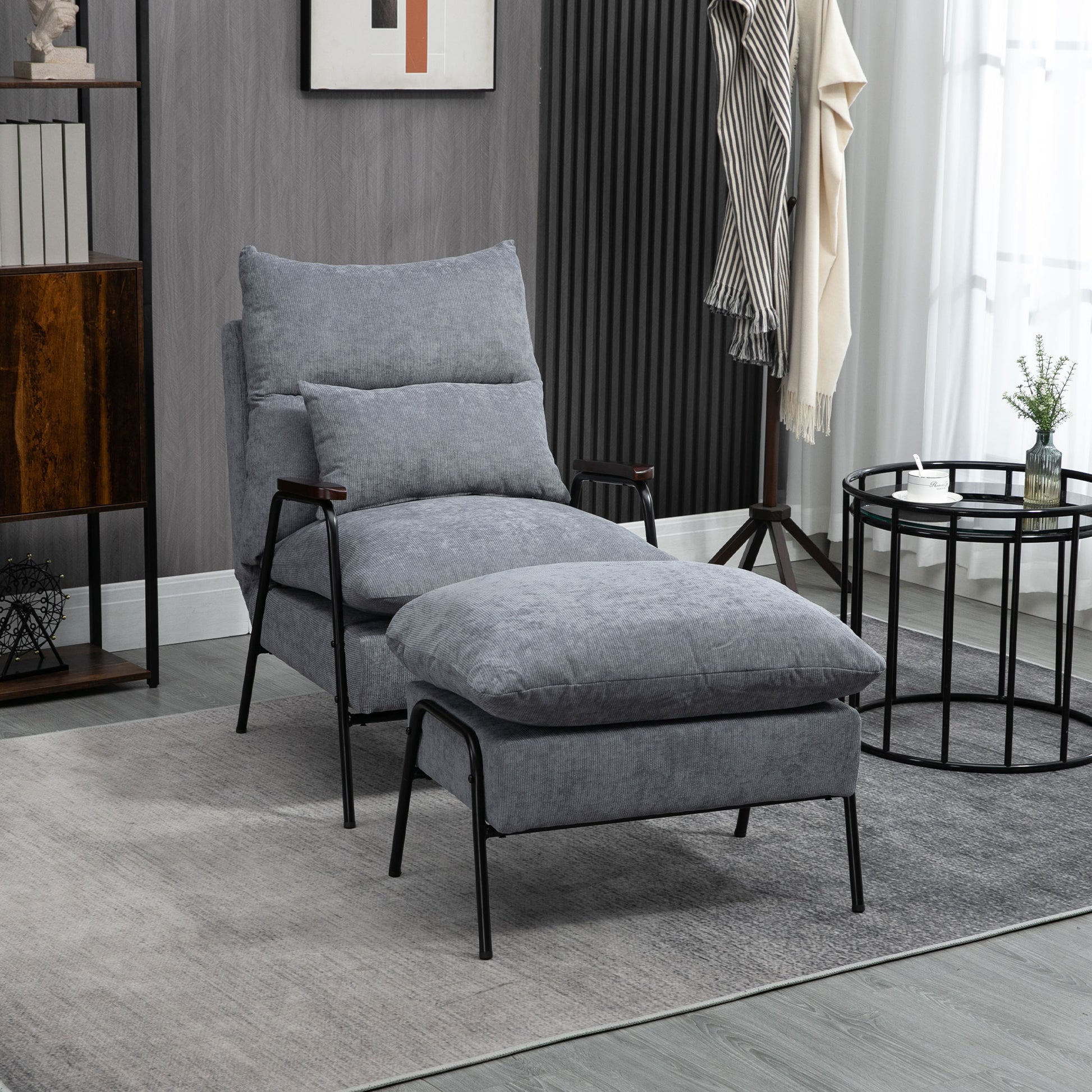 Homcom Accent Chair With Ottoman, Reclining Comfy Chair With Adjustable Backrest, Steel Frame And Pillow For Living Room, Bedroom, Light Gray Light Gray Polyester