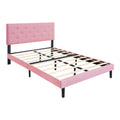 Full Size Upholstered Platform Bed Frame With Modern Button Tufted Linen Fabric Headboard, No Box Spring Needed, Wood Slat Support, Easy Assembly, Pink Full Pink Linen