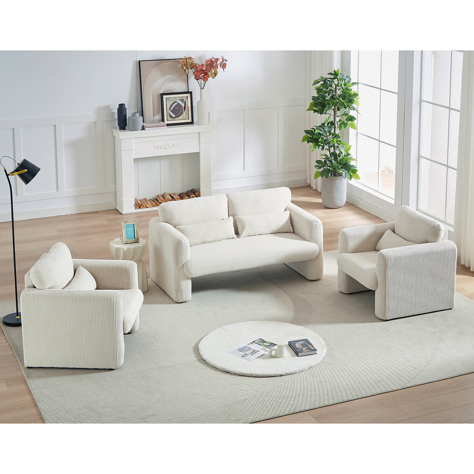 60"Corduroy Fabric Loveseat Sofa With 60"Loveseat Sofa, Modern Sofa With Support Pillow, For Apartment, Office, Living Room & Bedroom Beige Corduroy 2 Seat