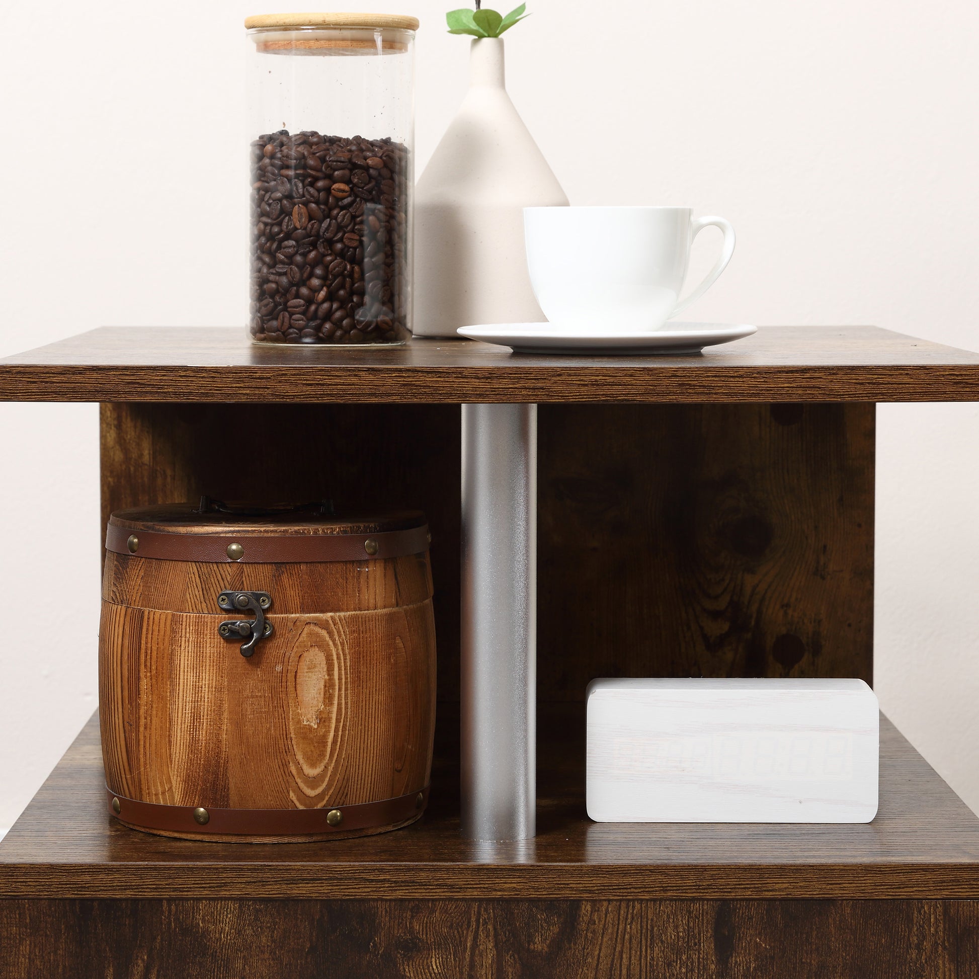 Homcom 20" Modern End Table, Accent Side Table, S Shaped Coffee Table With Storage Shelf And Steel Poles, Rustic Brown Rustic Brown Particle Board