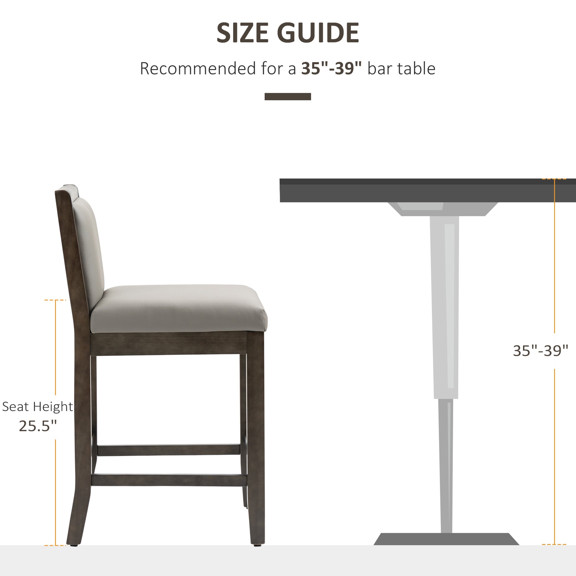 Homcom 25.5" Counter Height Bar Stools Set Of 2, Pu Leather Kitchen Stool, Upholstered Bar Chairs With Back, Wood Legs, Grey Grey Rubber Wood