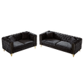 Chenille Pull Buckle Design Sofa For Living Room,Buttons Tufted With Copper Nail Decoration Armrest, Modern Couch Upholstered Button And Metal Legs Black Foam Chenille 5 Seat
