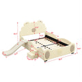 Full Size Upholstered Platform Bed With Piglet Shape Headboard And Children'S Slide, Beige Box Spring Not Required Full Beige Wood Bedroom Bed Frame Faux Leather Upholstered