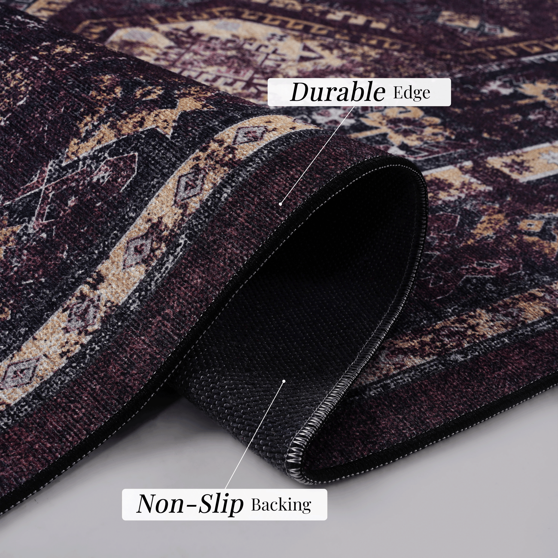 3X5 Area Rug, Washable Rug, Low Pile, Non Slip, Non Shedding, Foldable, Kid & Pet Friendly Area Rugs For Living Room, Bedroom, Kitchen, Dining Room Rug Perfect Gifts, Black Burdy, 3X 5 Black Burgundy Chenille Polyester