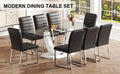 Table And Chair Set, Large Modern Rectangular Glass Table, Can Accommodate 6 8 People, Equipped With A 0.39 Inch Tempered Glass Tabletop And Mdf Table Legs.Paired With Comfortable And Soft Chairs. Black Mdf Glass