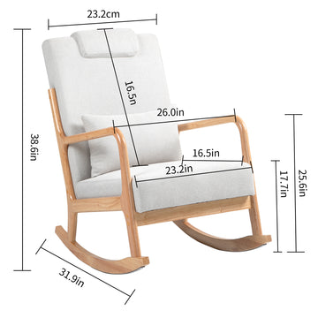 Rocking Chair Upholstered Fabric Rocking Armchair Indoor With High Backrest Glider Chairs And Lumbar Pillow For Living Room Beige Linen