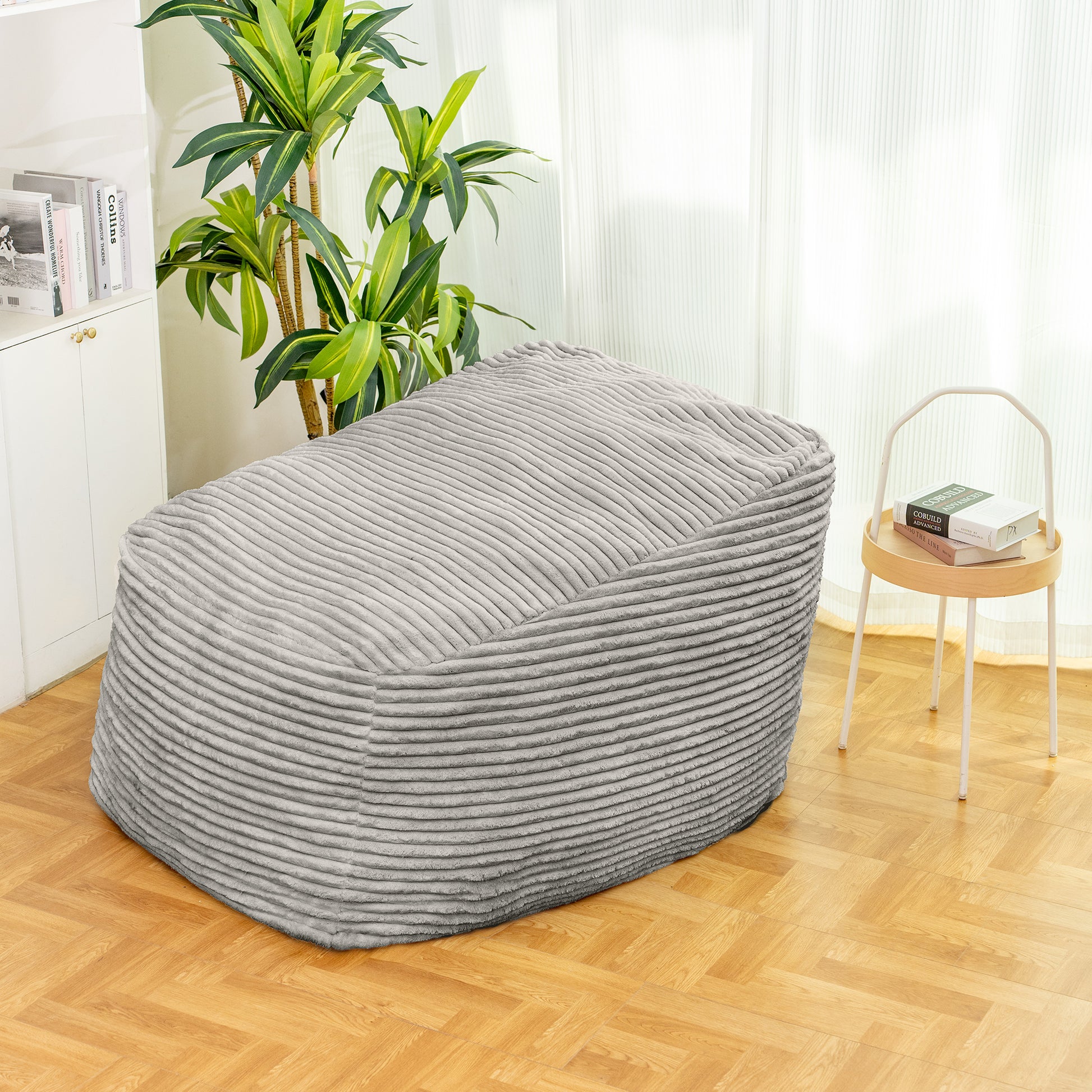 Faux Fur Classic Bean Bag Grey Primary Living Space Soft Casual,Modern Foam Faux Fur