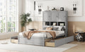 Full Size Platform Bed With Storage Headboard And 4 Drawers, Gray Box Spring Not Required Full Gray Wood Bedroom Bed Frame Solid Wood Mdf