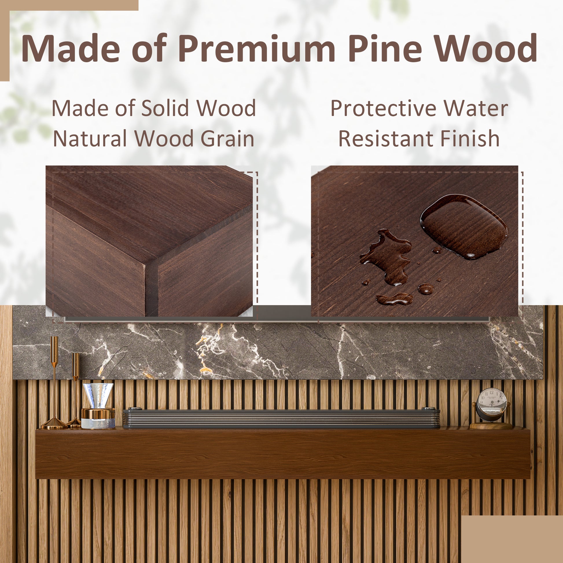 60'' Fireplace Mantel Wooden Wall Mounted Floating Shelf 8" Deep Solid Pine Wood,Brown Brown Brown Wall Mount Metal & Wood