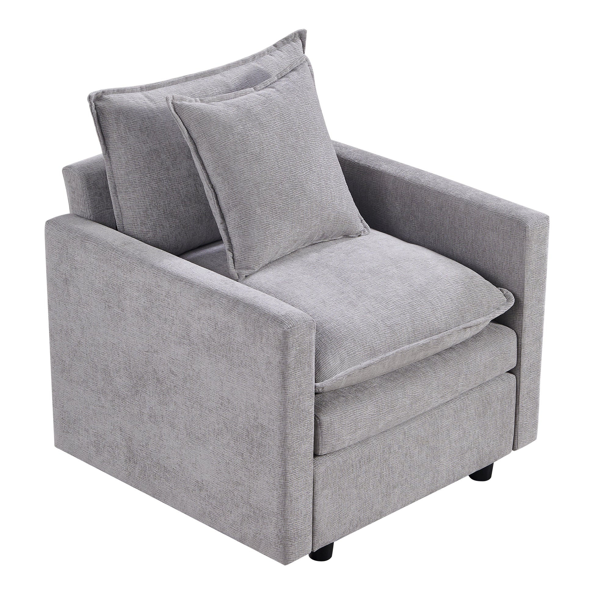 Chenille Fabric Comfy Deep Single Seat Sofa Upholstered Reading Armchair Living Room Gray Wood Foam Chenille 1 Seat