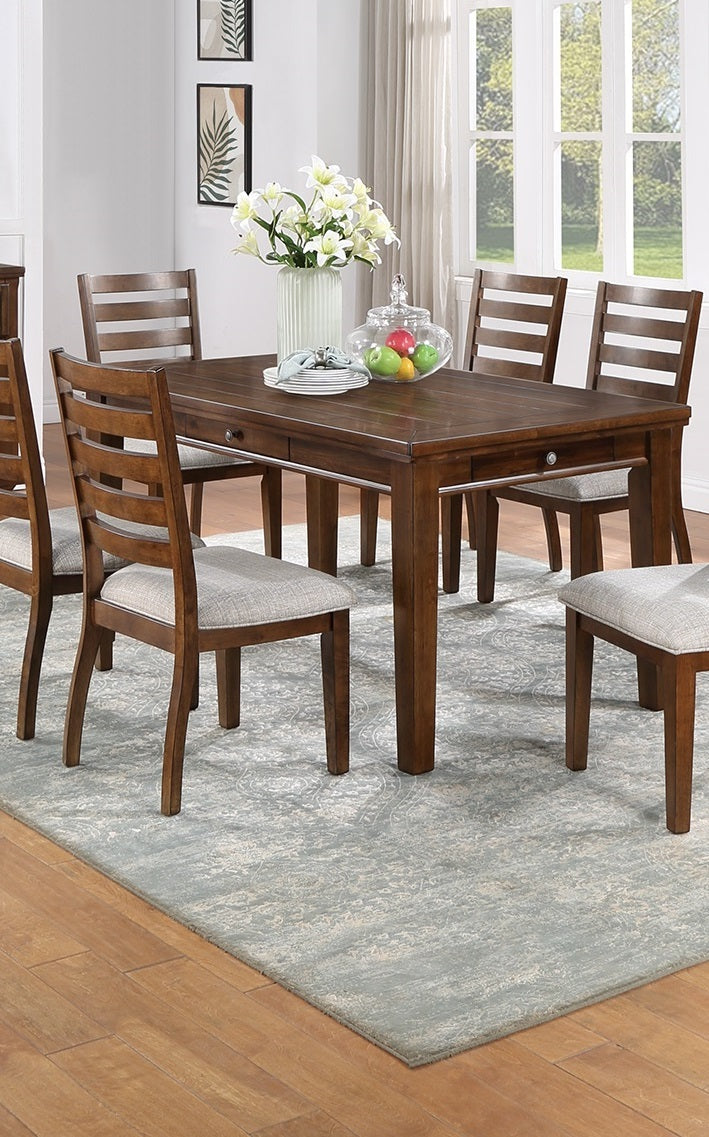 Contemporary Style 5Pc Dining Set Table W 4 Drawers 4X Side Chairs Ladder Back Walnut Finish Kitchen Dining Room Wood Dining Room Solid Wood Rubberwood Rectangular Dining Table With Chair Wood Wood Walnut Ladder Back Seats 4 60 Inches