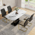 Table And Chair Set, Modern And Minimalist Dining Table, Imitation Marble Patterned Tabletop, Mdf Legs With U Shaped Brackets. Paired With Comfortable Chairs, Suitable For Dining And Living Rooms. Black Gold Mdf Glass