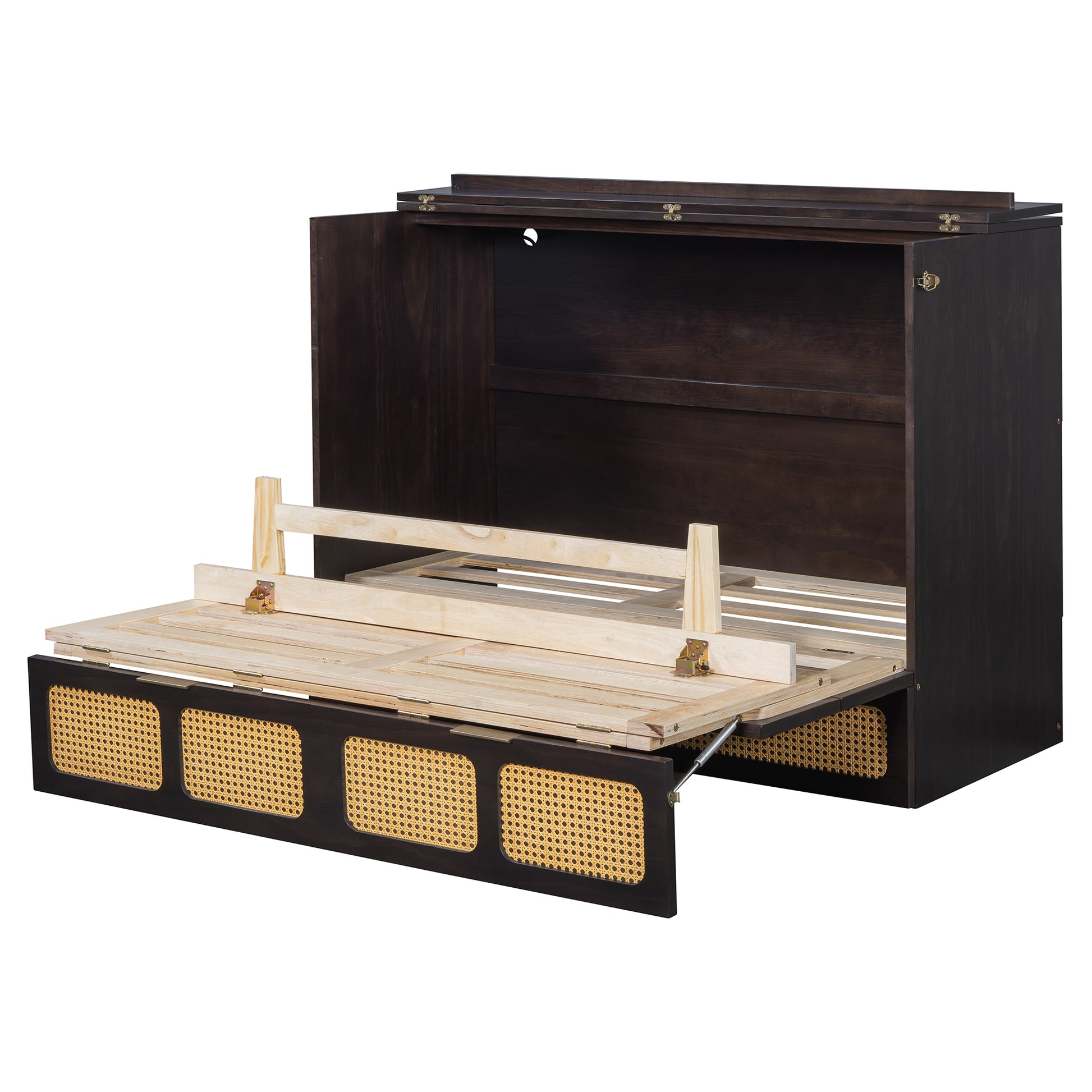 Full Size Murphy Bed With Large Drawers,Espresso Full Espresso Plywood