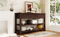 Retro Design Console Table With Two Open Shelves, Pine Solid Wood Frame And Legs For Living Room Espresso Espresso Solid Wood Mdf