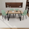 Mdf Light Wood Dining Table And Modern Dining Chair 4 Piece Set, Medieval Wooden Kitchen Dining Table Set, Rectangular Metal Base, Dining Table And Suede Chair Brown Green Mdf