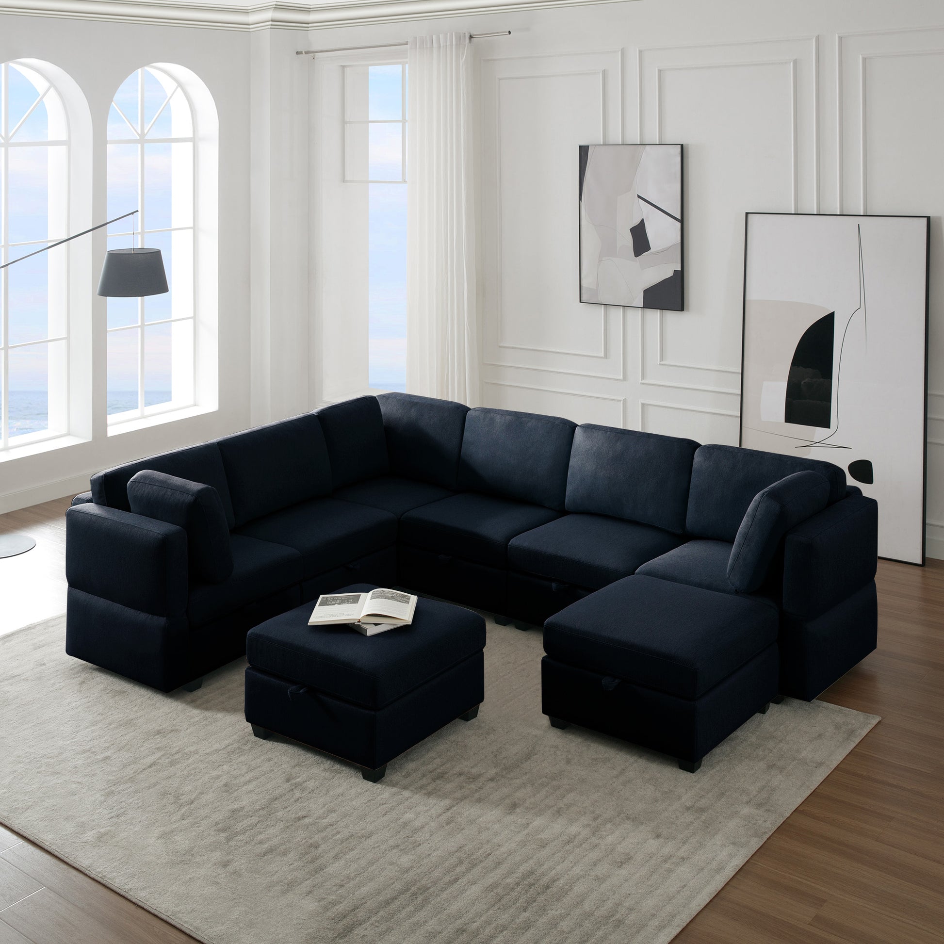 Modular Sectional Sofa With Storage Seat Oversized U Shaped Couch With Reversible Chaise Sofa Set With Ottoman,Ultimate Comfort 6 8 Seater Couches With Adjustable Arms And Backs For Living Room Blue Blue Polyester 6 Seat